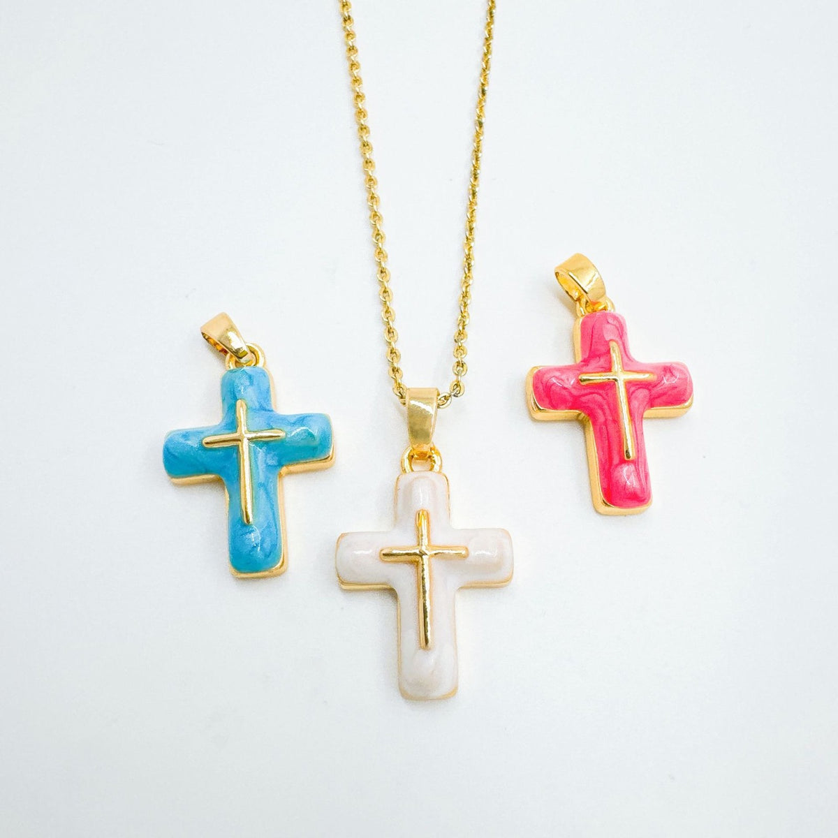 Marbled Resin Cross Pendant Necklace