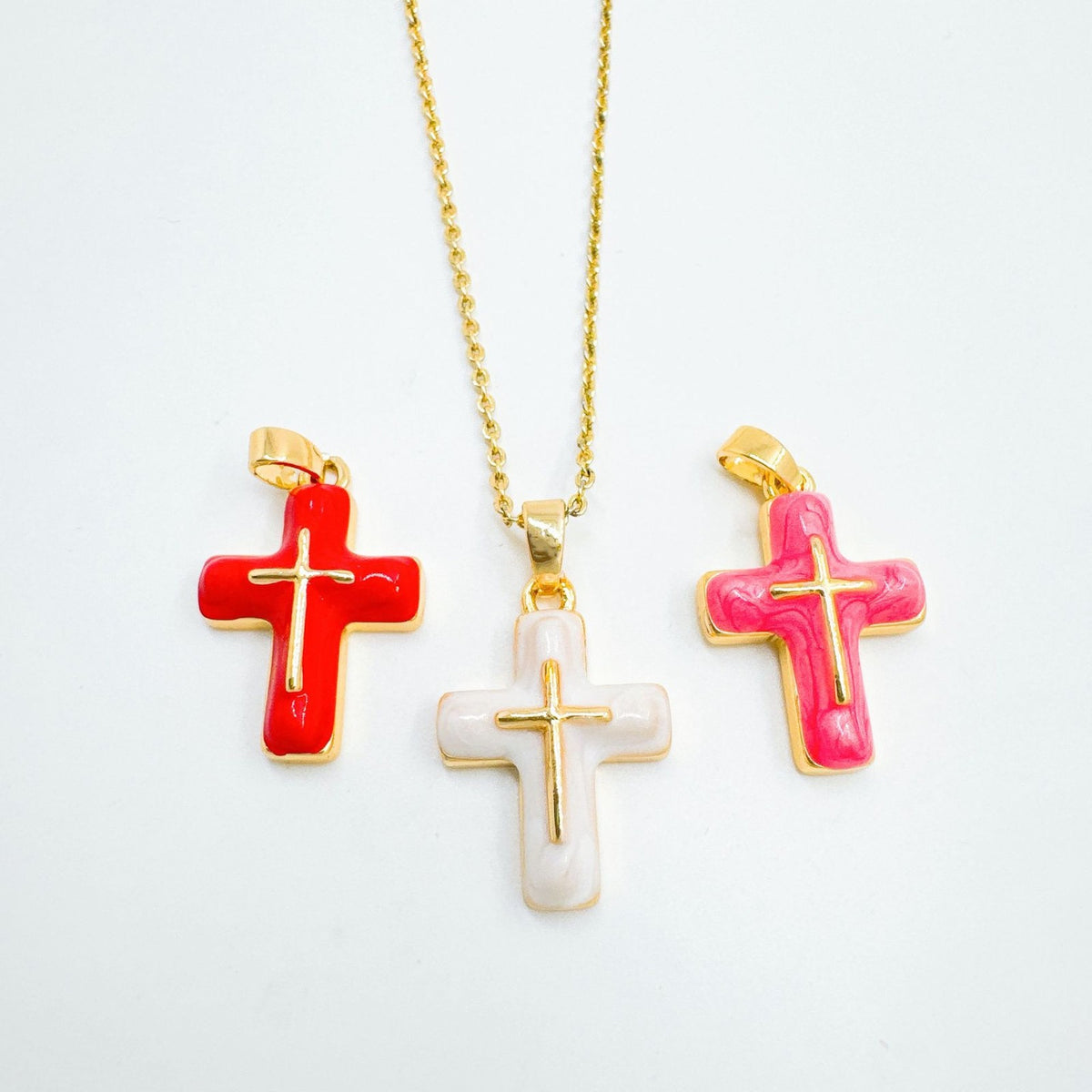 Marbled Resin Cross Pendant Necklace