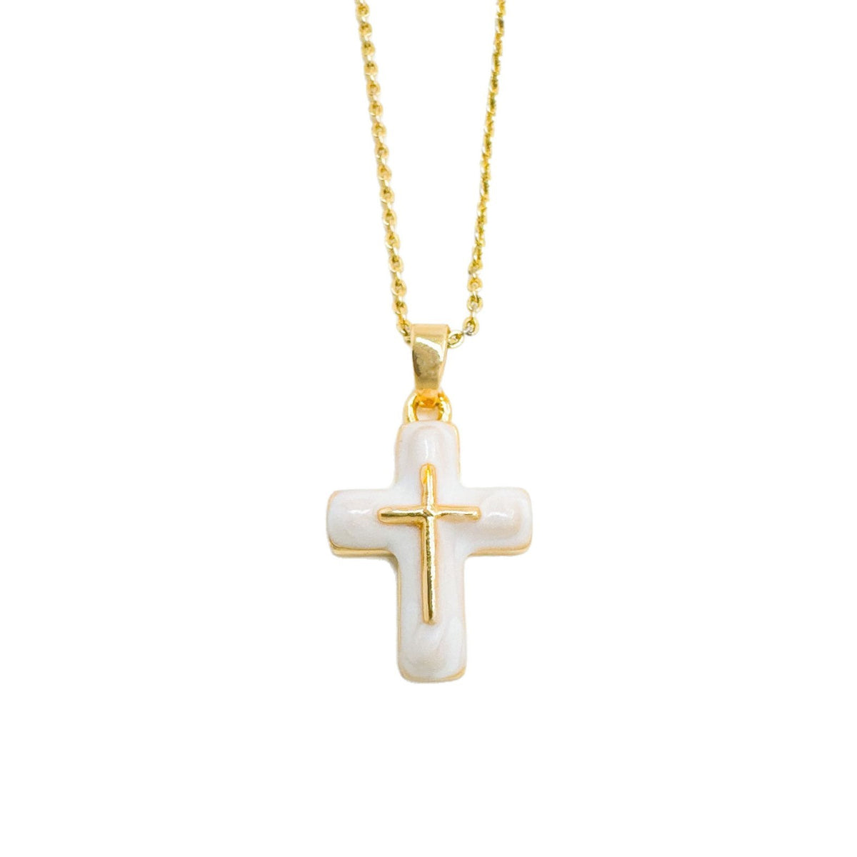 Marbled Resin Cross Pendant Necklace