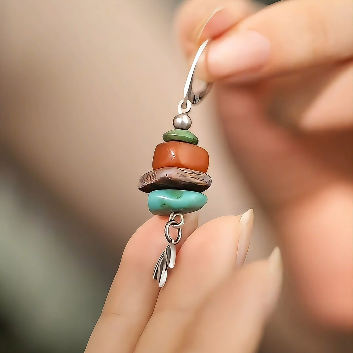 Stacked Stone Bamboo Leaf Earrings
