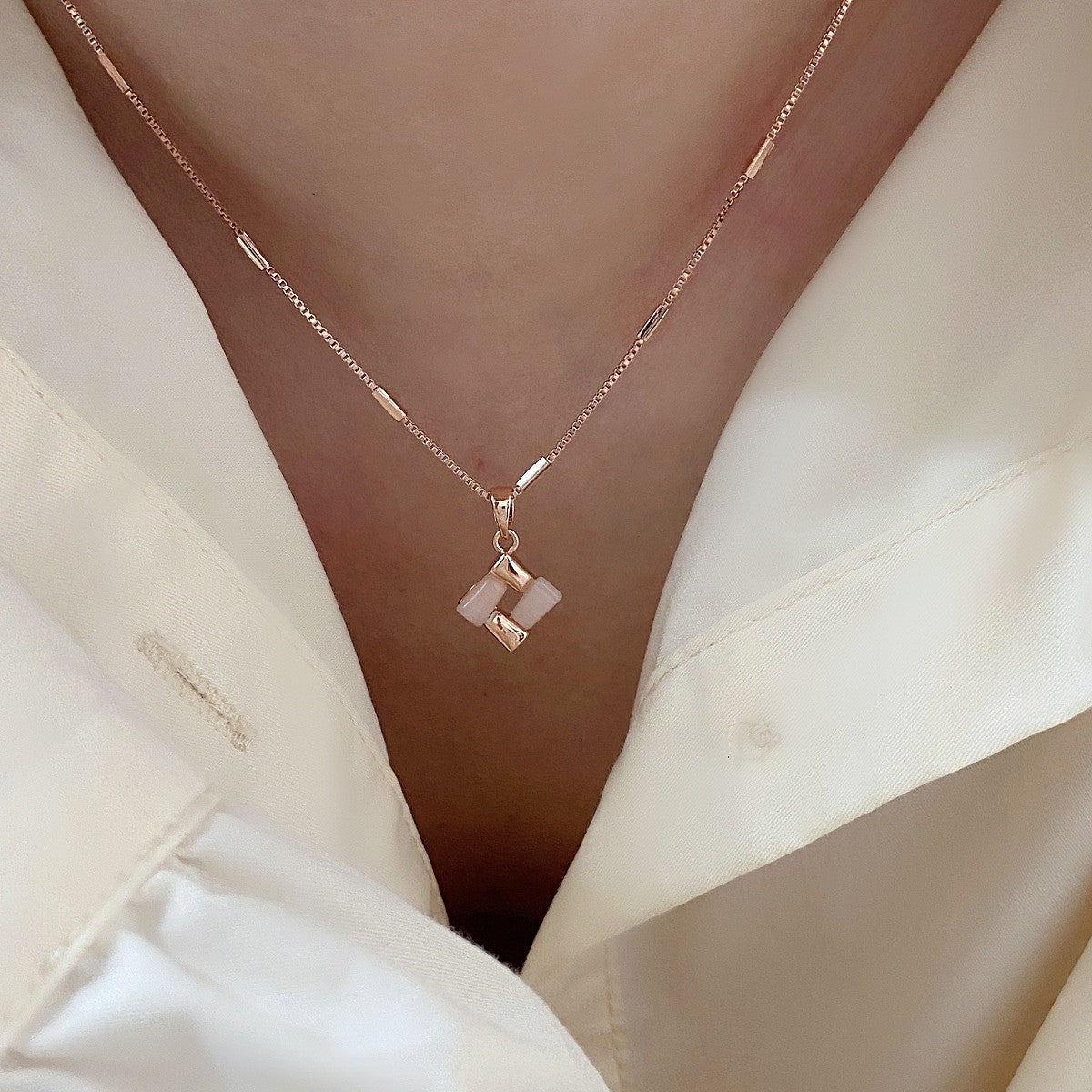 Rose Gold Square Cat's Eye Jewelry Set