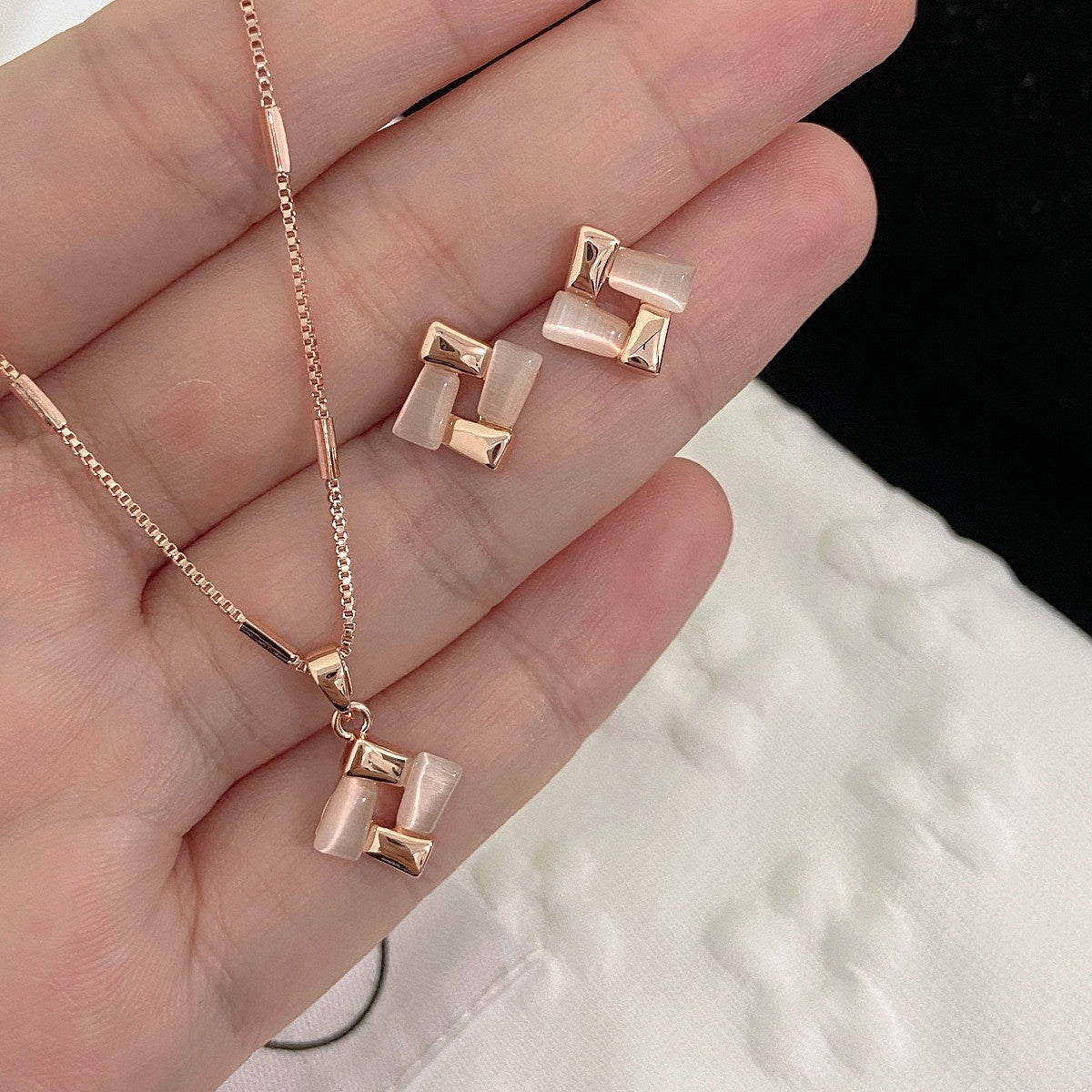 Rose Gold Square Cat's Eye Jewelry Set