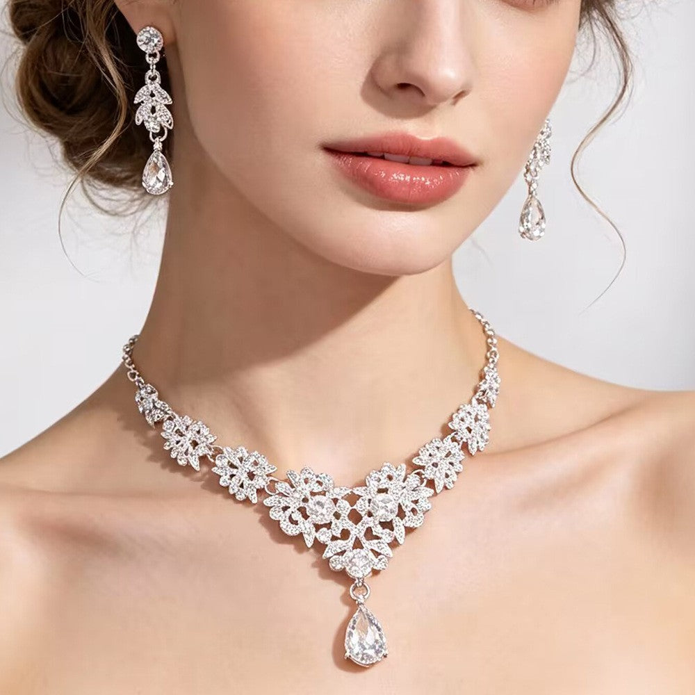 Crystal Floral Teardrop Necklace & Earring Set