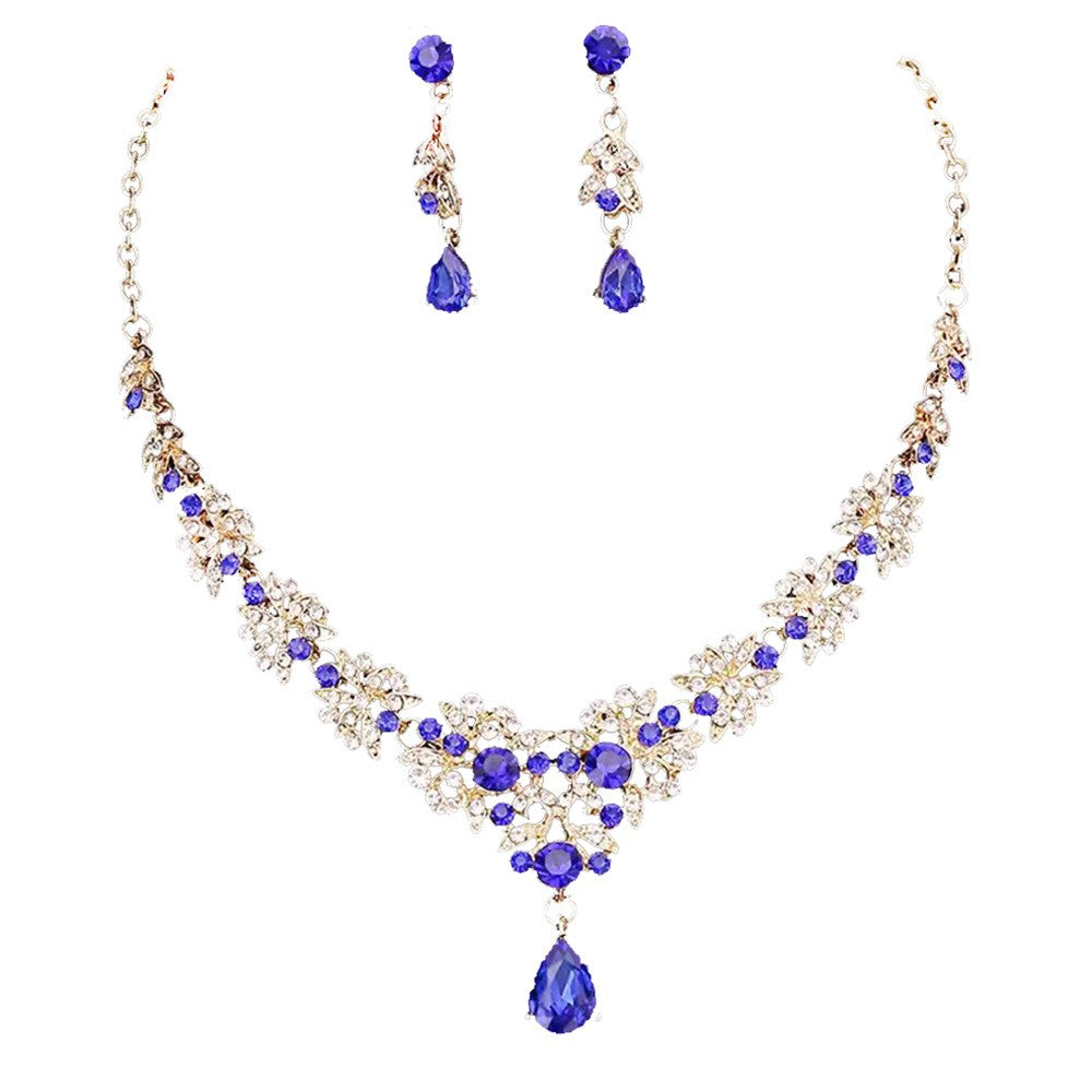 Crystal Floral Teardrop Necklace & Earring Set
