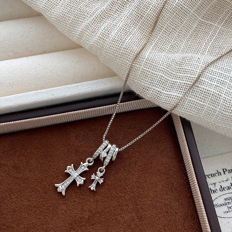Crystal Bow & Cross Pendant Necklace