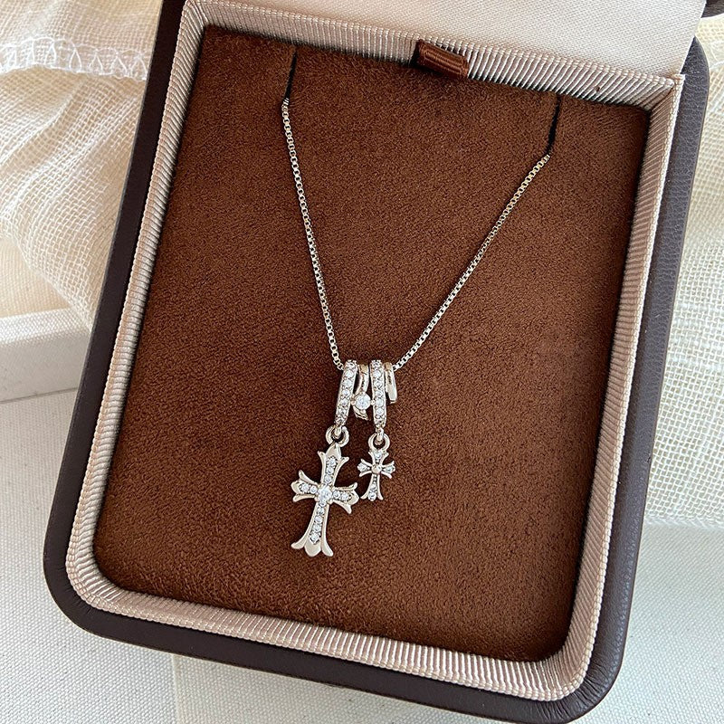 Crystal Bow & Cross Pendant Necklace