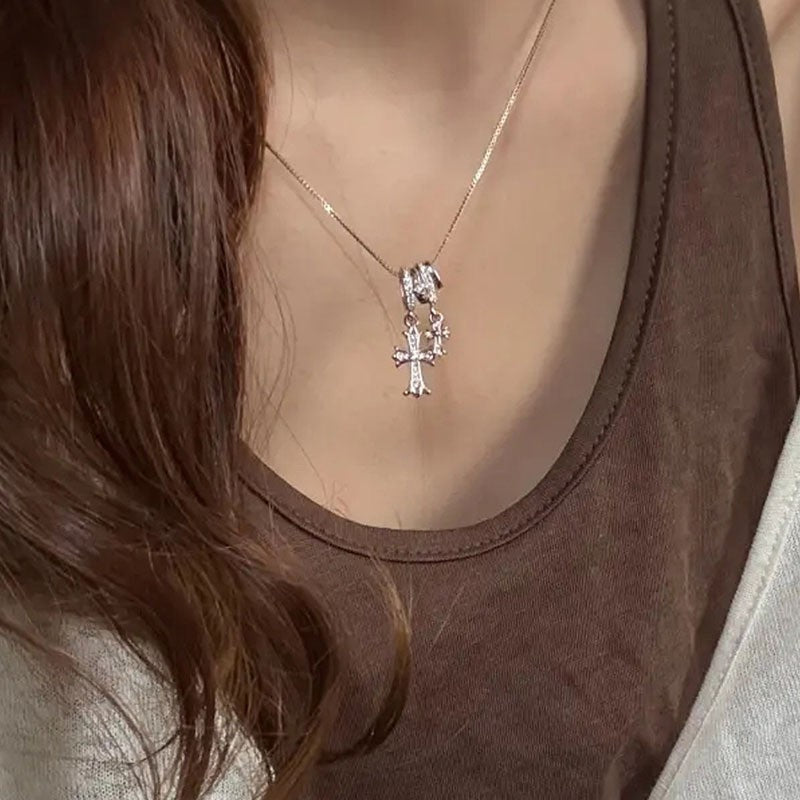Crystal Bow & Cross Pendant Necklace