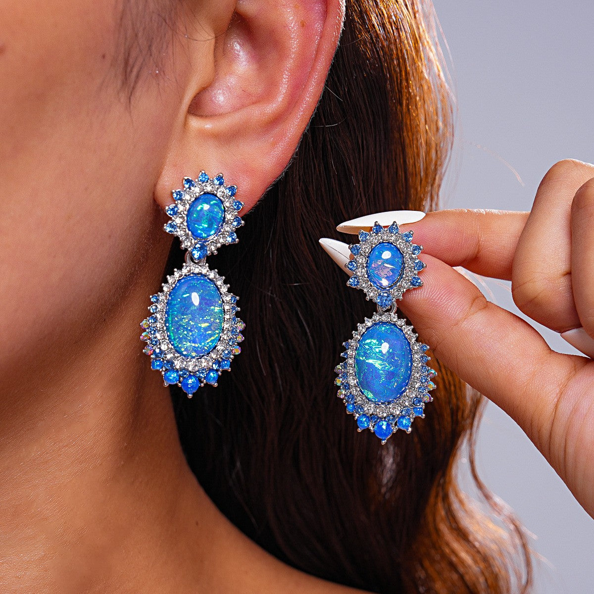 Blue Crystal Drop Necklace & Earring Set