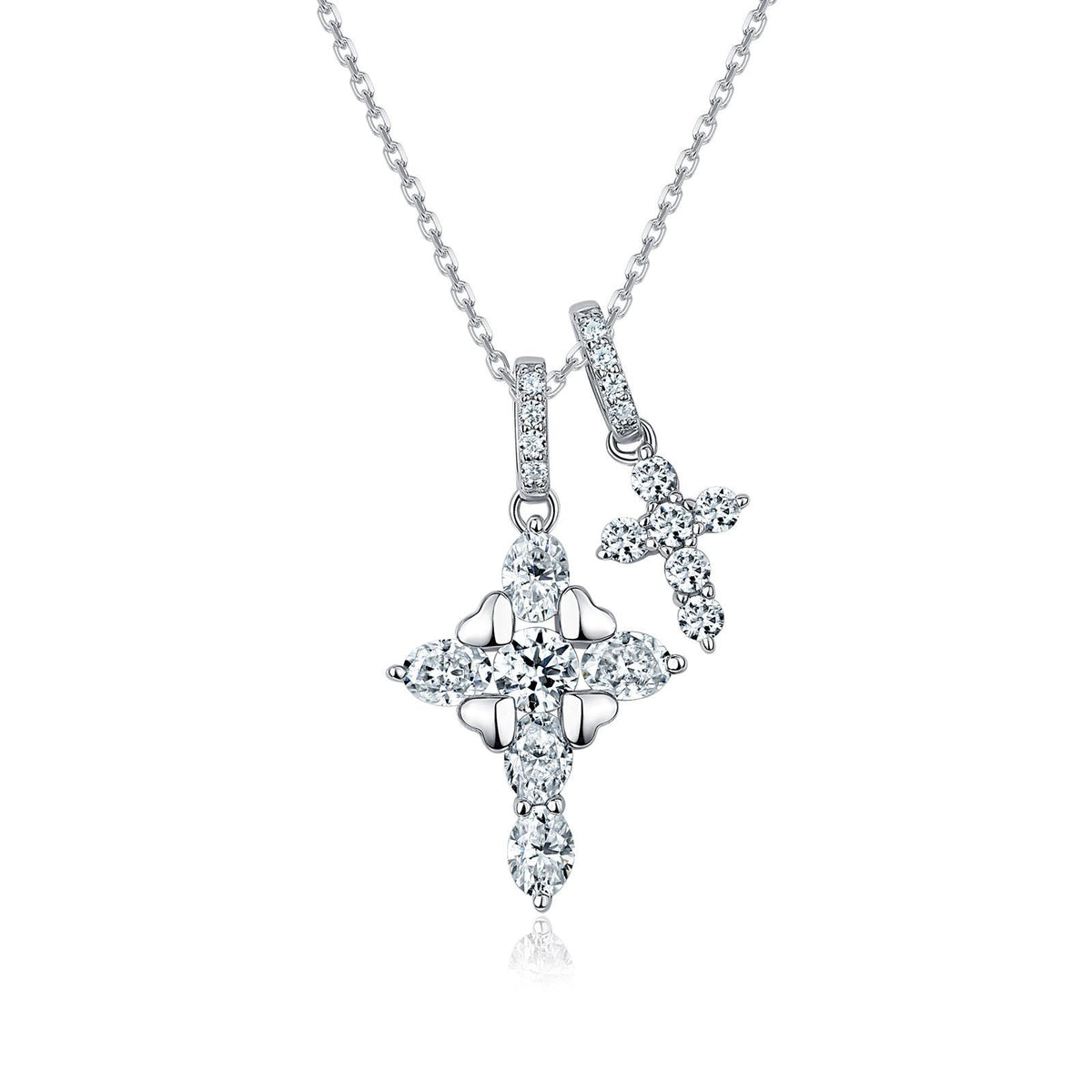 Crystal Cross & Clover Pendant Necklace