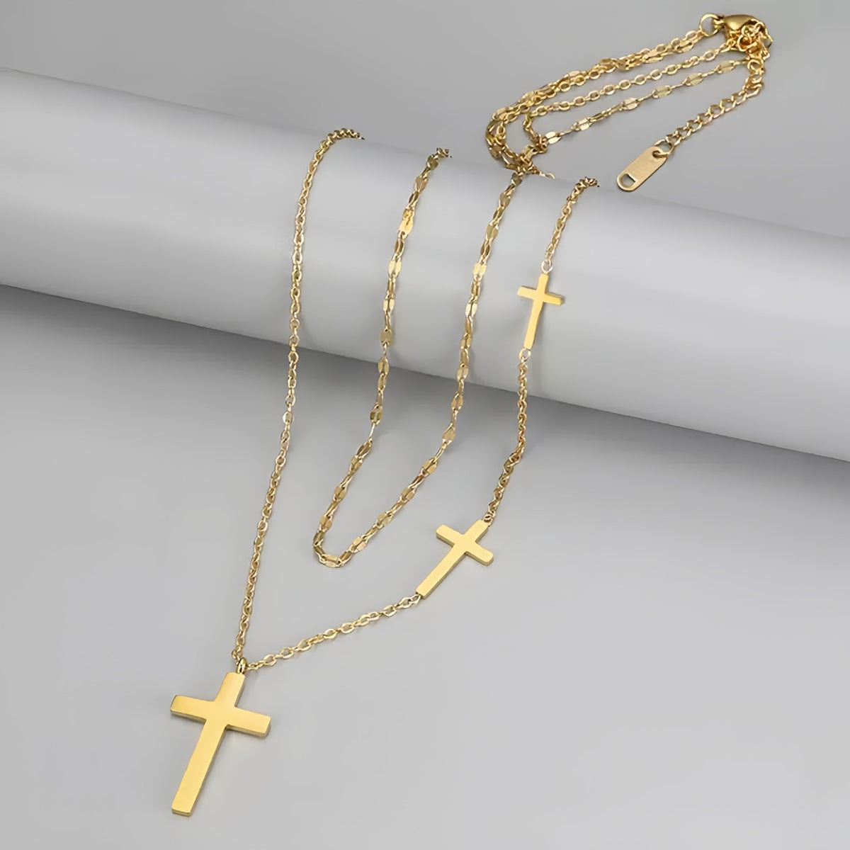 Double Layer Beaded Cross Necklace