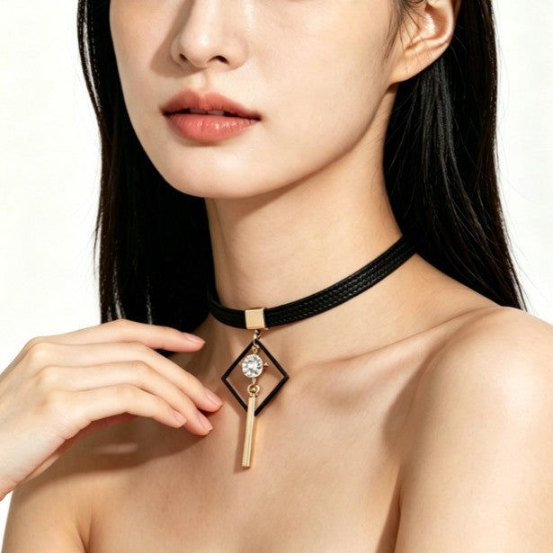 Black Braided Square Choker Pendant