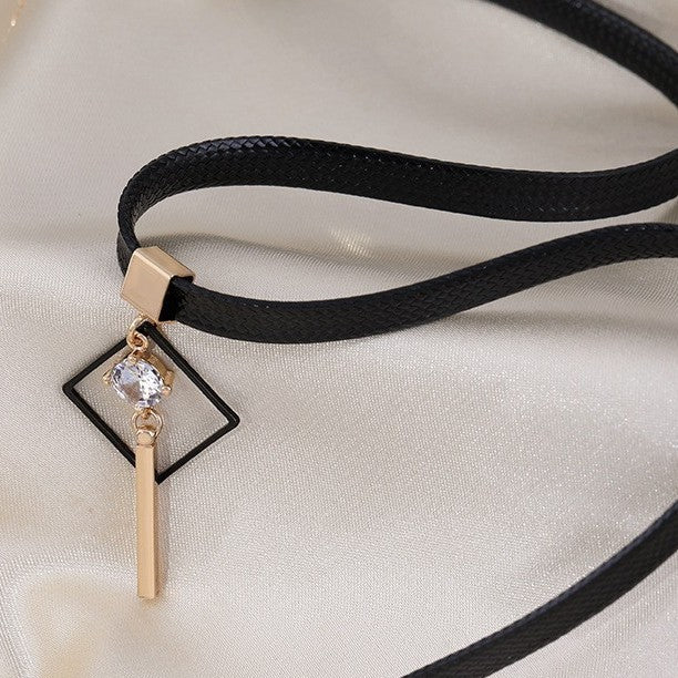 Black Braided Square Choker Pendant