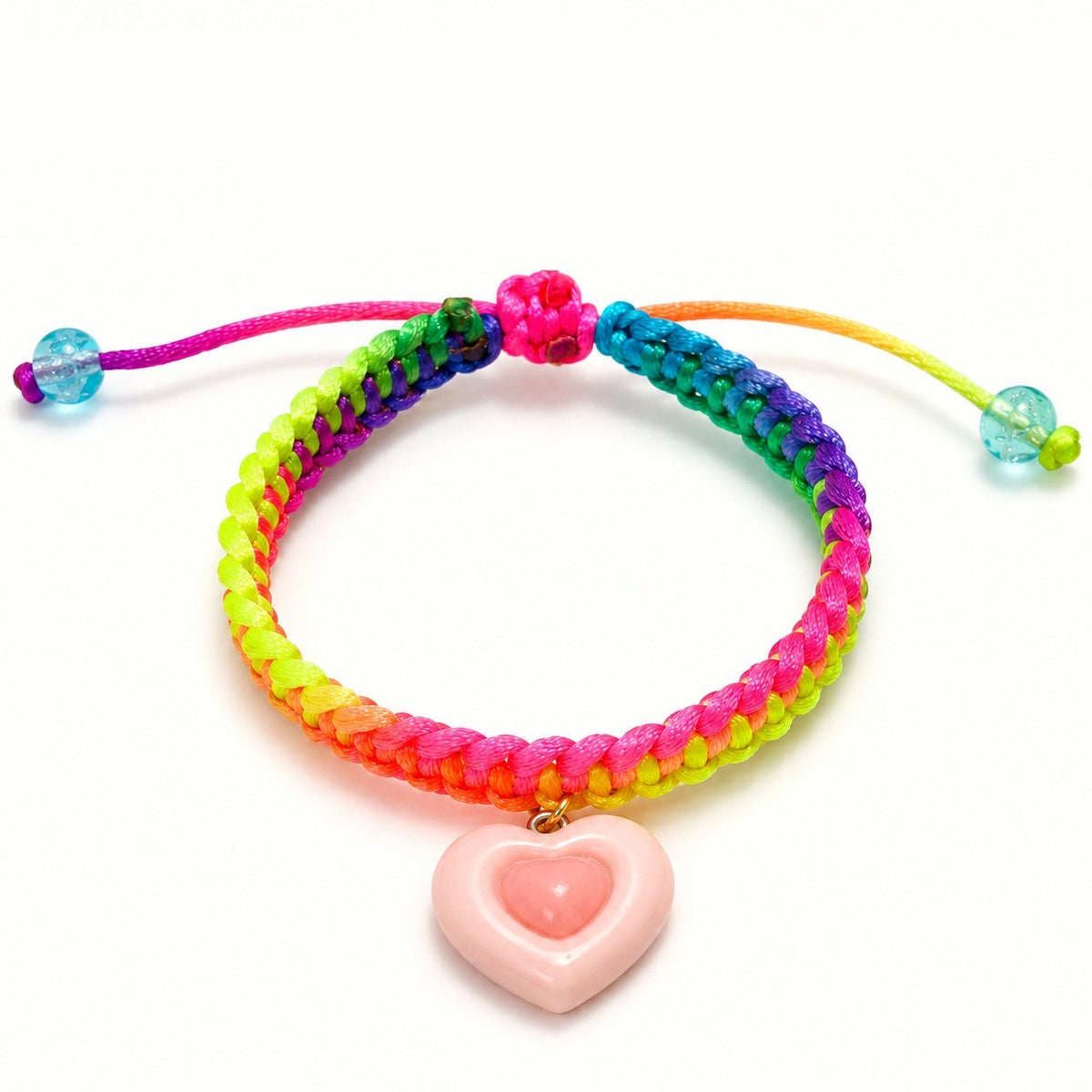 Rainbow Woven Heart Charm Bracelet