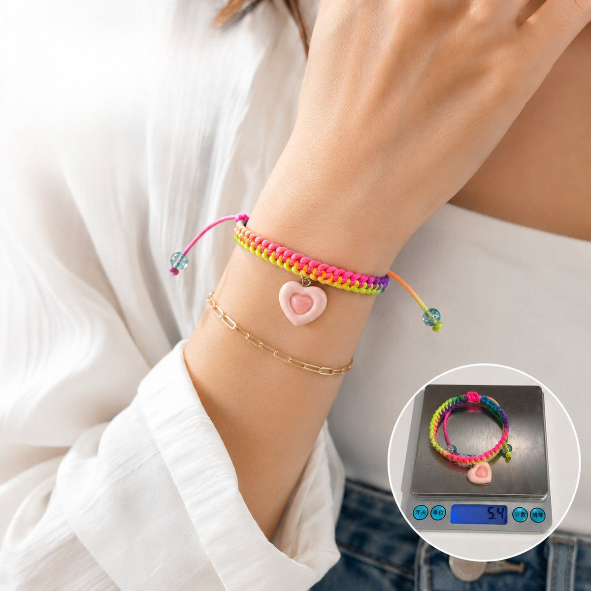 Rainbow Woven Heart Charm Bracelet