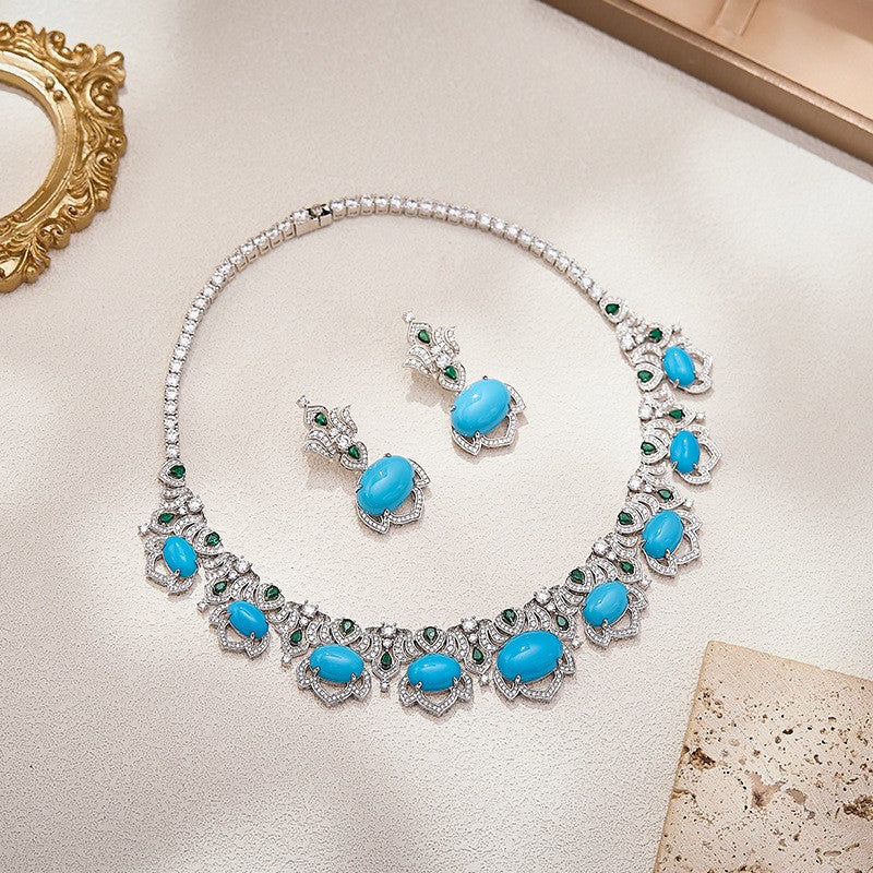Turquoise Lotus Statement Necklace & Earring Set
