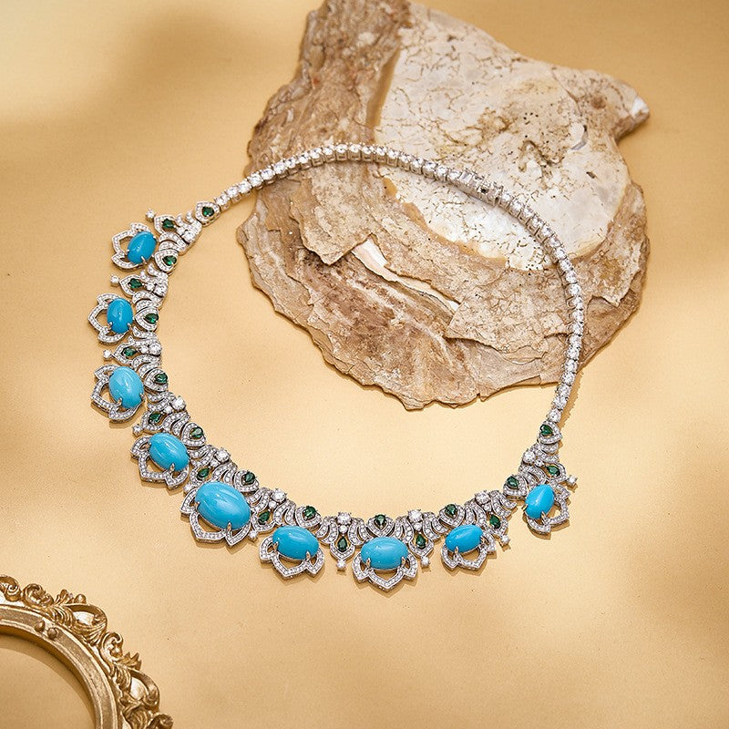 Turquoise Lotus Statement Necklace & Earring Set