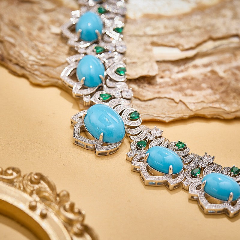 Turquoise Lotus Statement Necklace & Earring Set