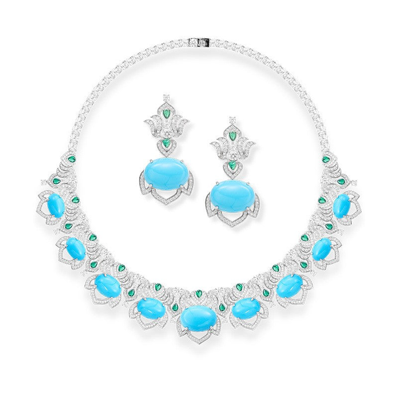Turquoise Lotus Statement Necklace & Earring Set