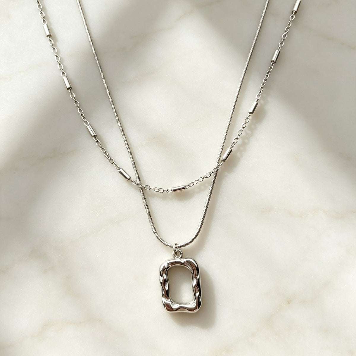 Pleated Square Layered Necklace