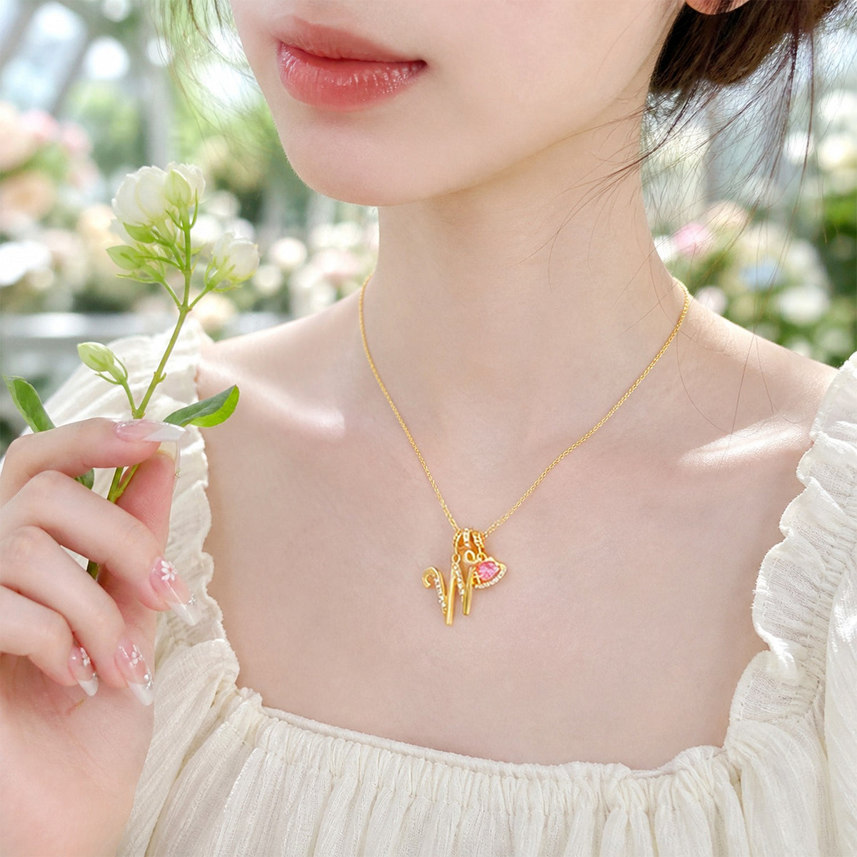 Gold Crystal Initial Heart Necklace