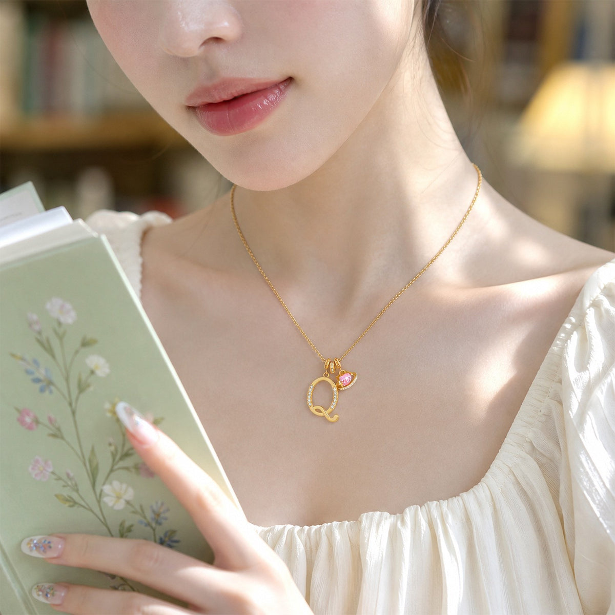 Gold Crystal Initial Heart Necklace