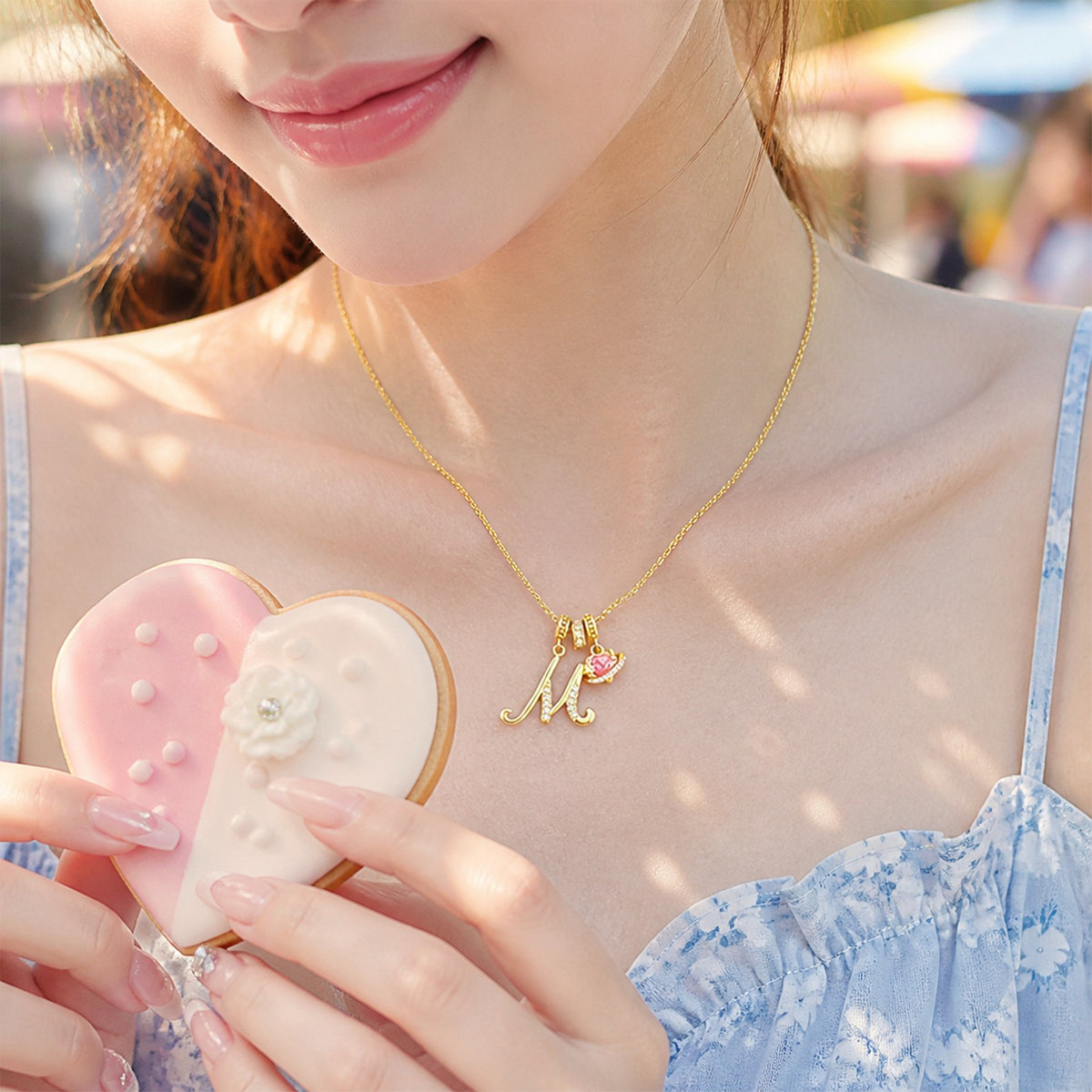 Gold Crystal Initial Heart Necklace