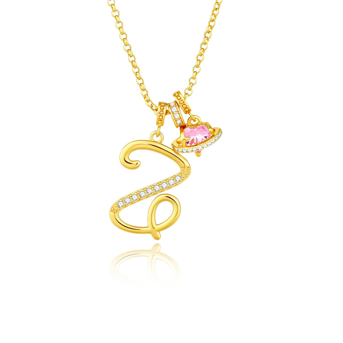 Gold Crystal Initial Heart Necklace