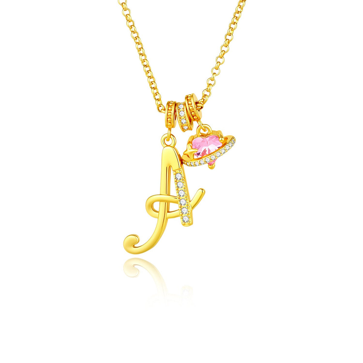 Gold Crystal Initial Heart Necklace