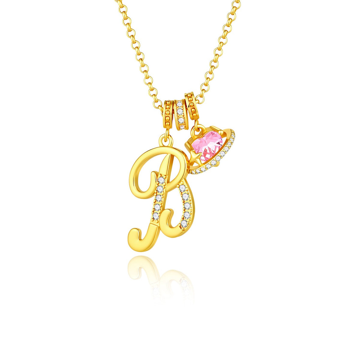 Gold Crystal Initial Heart Necklace