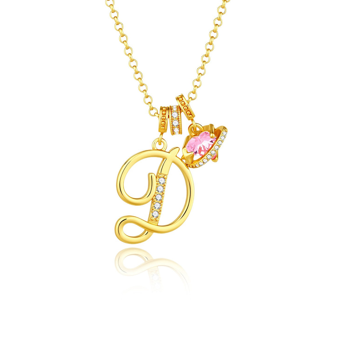 Gold Crystal Initial Heart Necklace