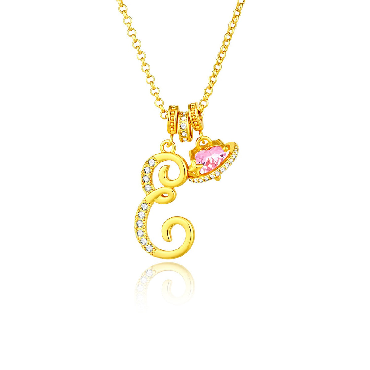Gold Crystal Initial Heart Necklace