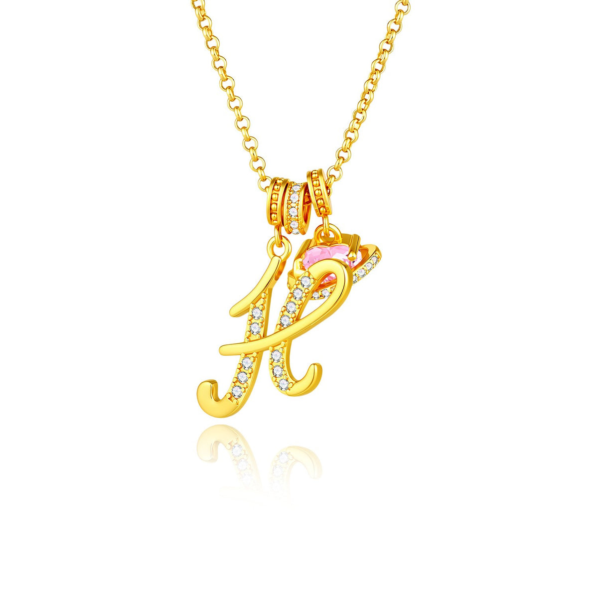 Gold Crystal Initial Heart Necklace
