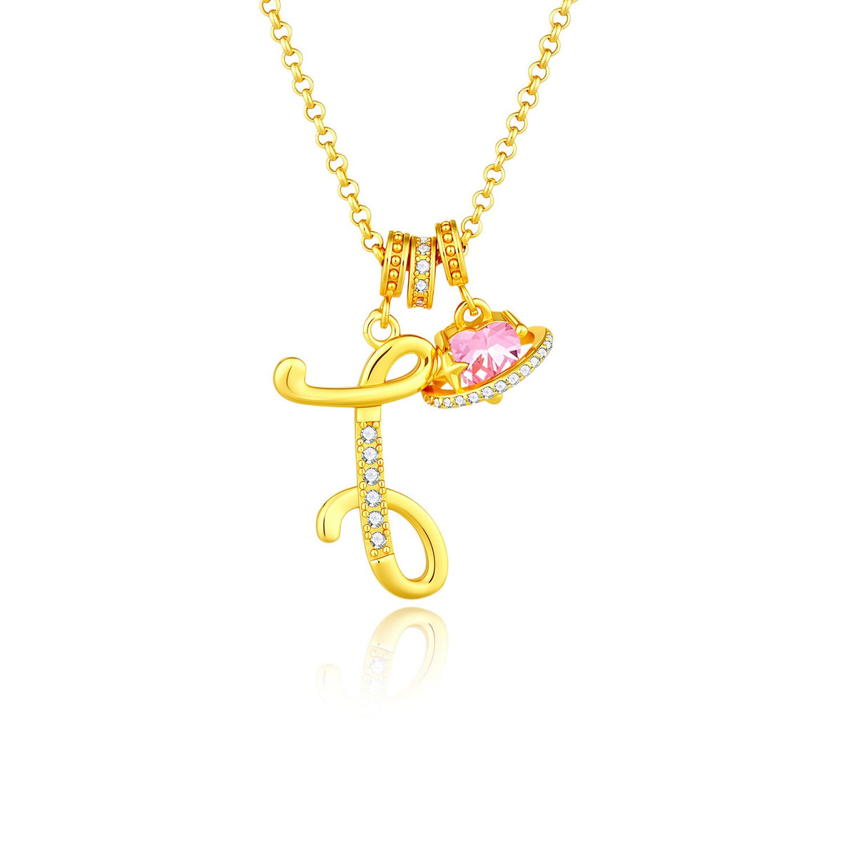 Gold Crystal Initial Heart Necklace