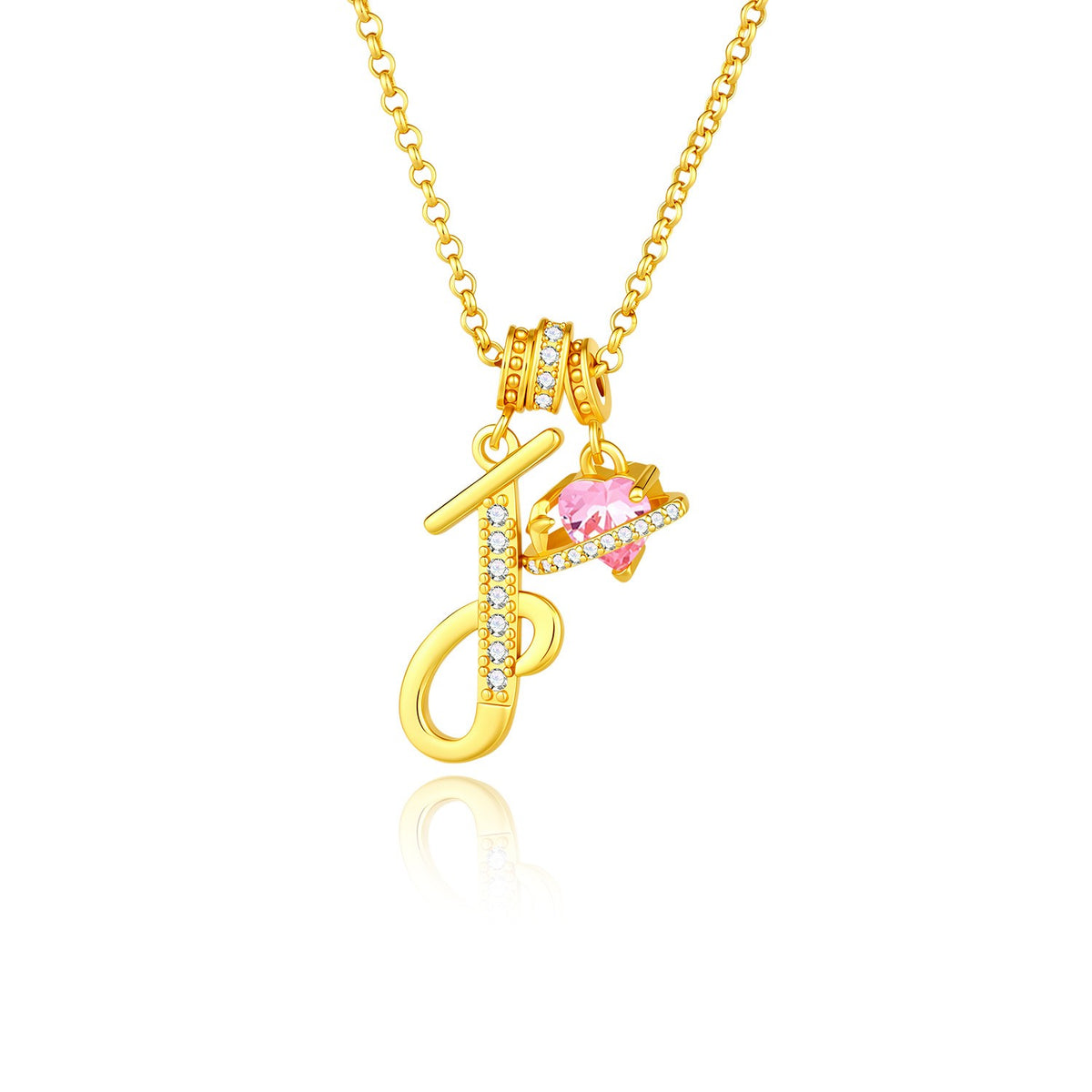 Gold Crystal Initial Heart Necklace