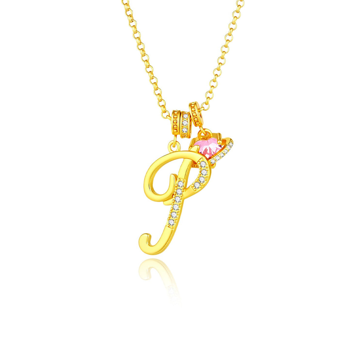 Gold Crystal Initial Heart Necklace