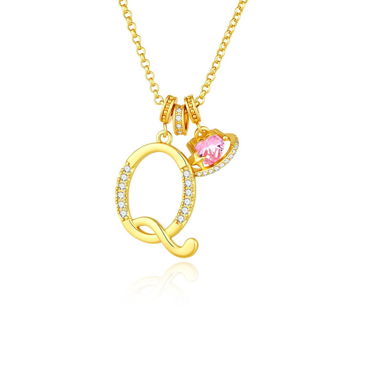 Gold Crystal Initial Heart Necklace