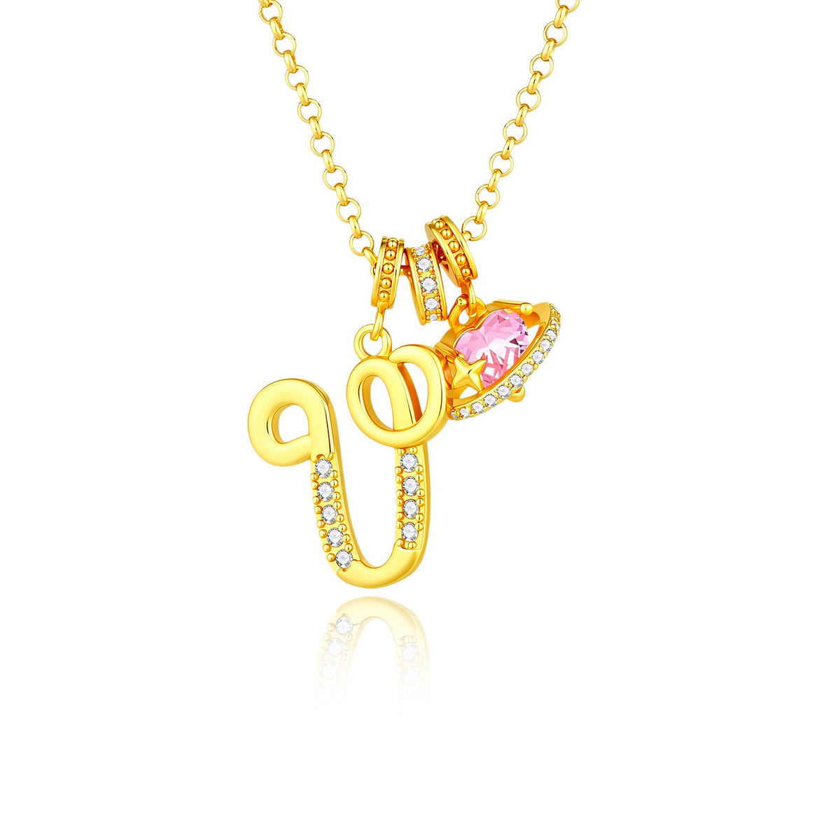 Gold Crystal Initial Heart Necklace