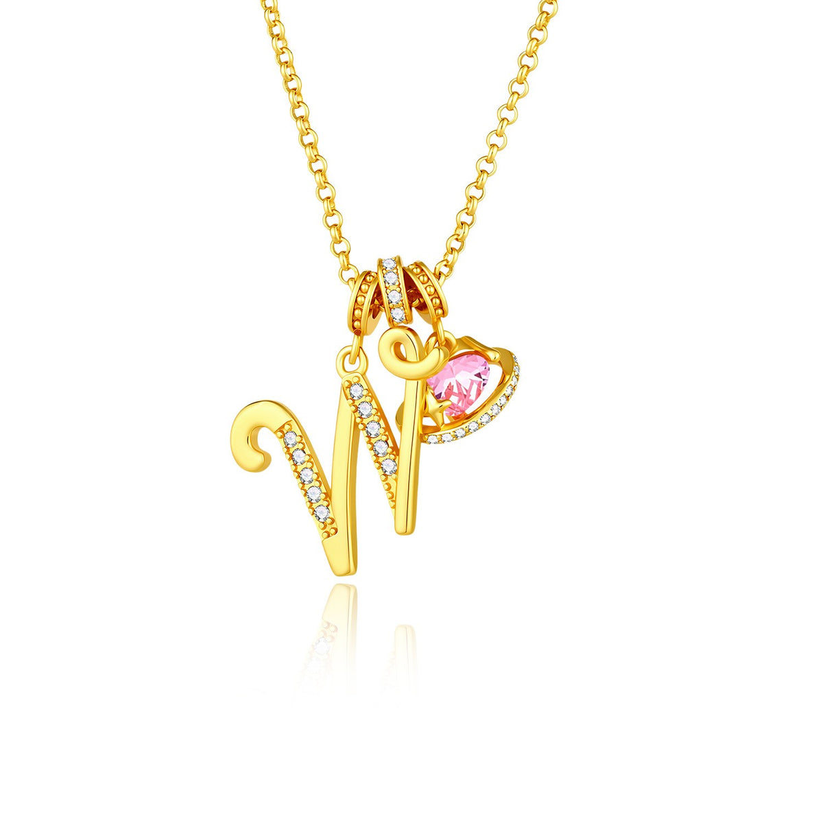 Gold Crystal Initial Heart Necklace