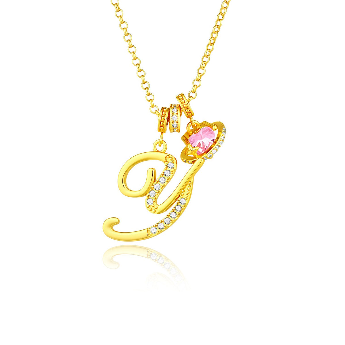 Gold Crystal Initial Heart Necklace