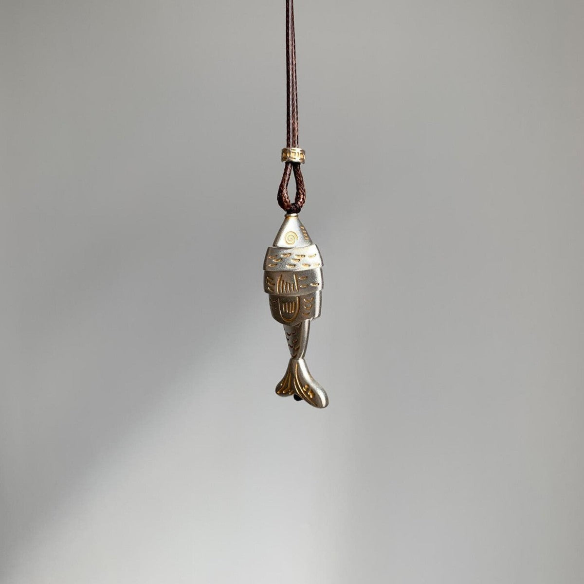 Two-Tone Engraved Fish Pendant Necklace