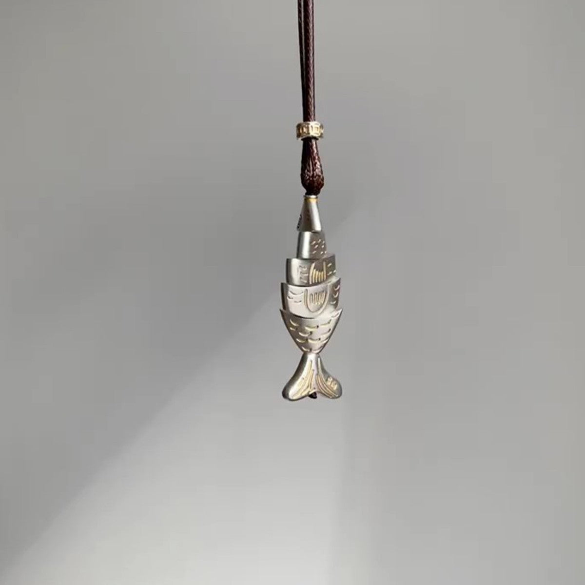 Two-Tone Engraved Fish Pendant Necklace