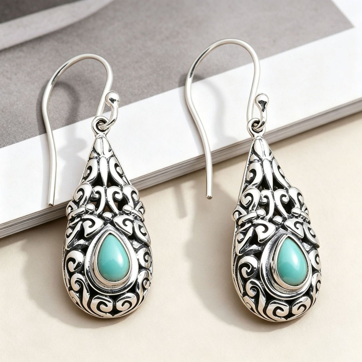 Turquoise Filigree Drop Earrings
