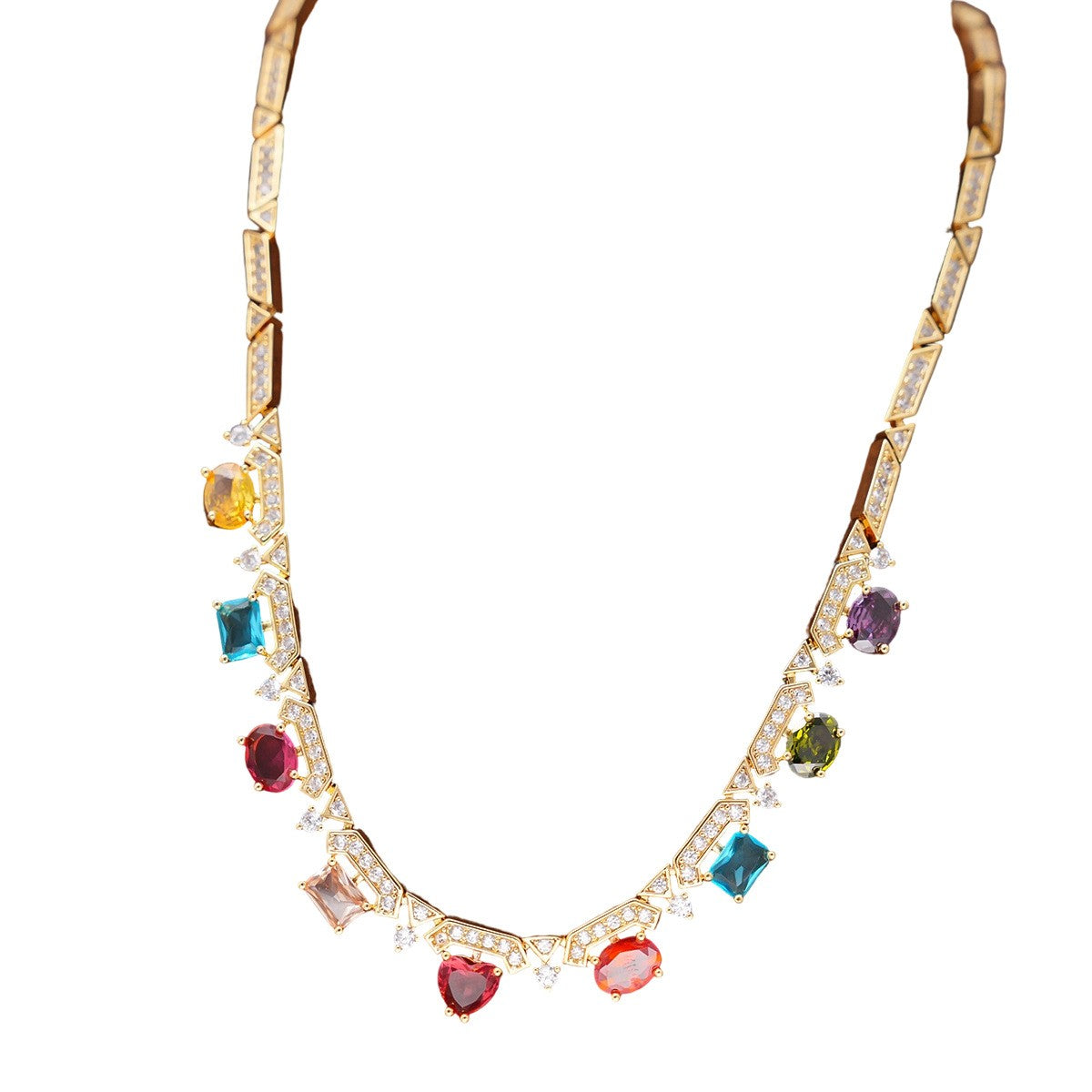 Colorful Gemstone Geometric Heart Necklace
