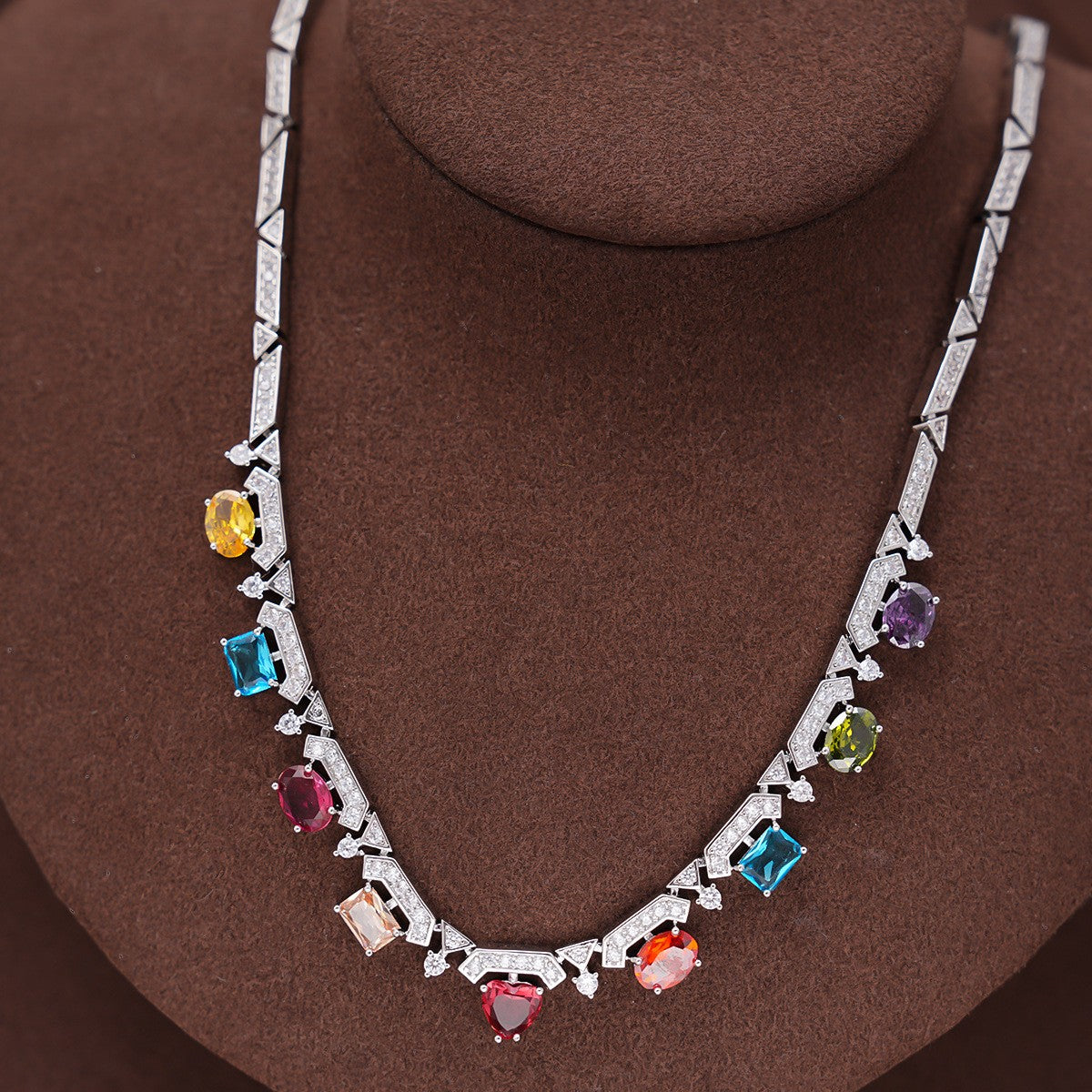 Colorful Gemstone Geometric Heart Necklace