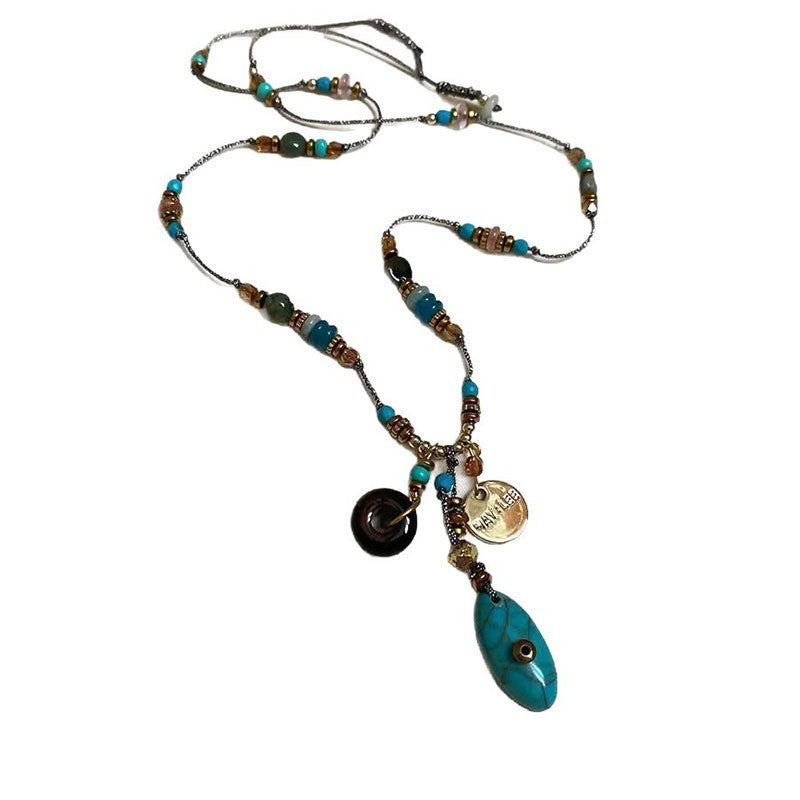 Turquoise Bead & Coin Charm Necklace