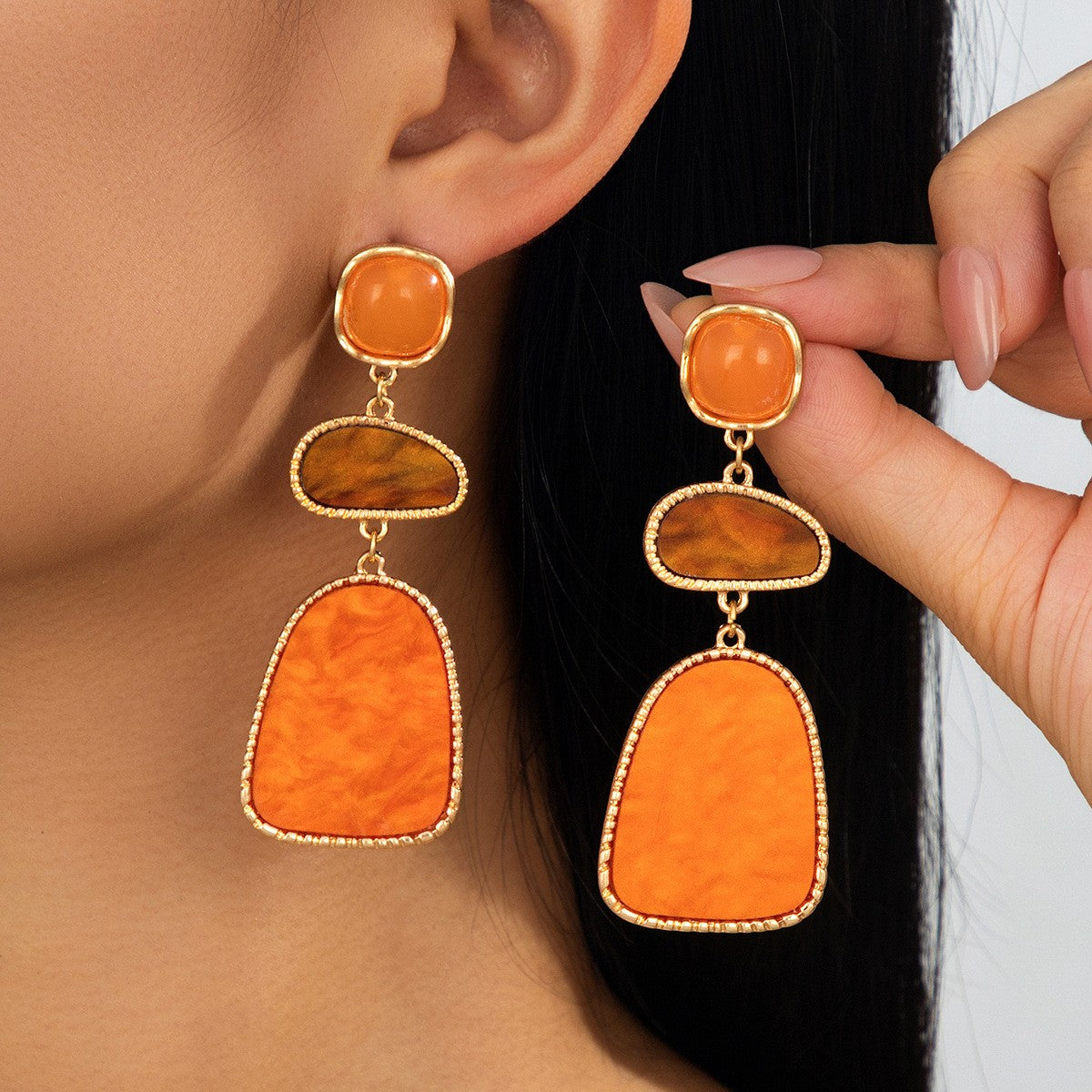 Amber Marbled Tiered Drop Earrings