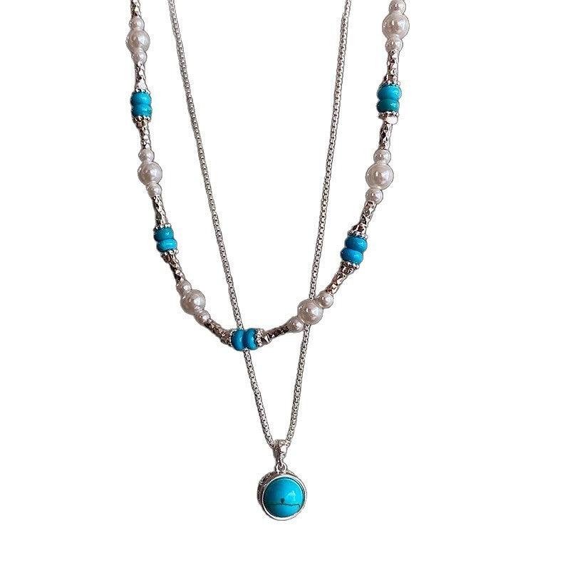 Turquoise Pearl Layered Necklace Set