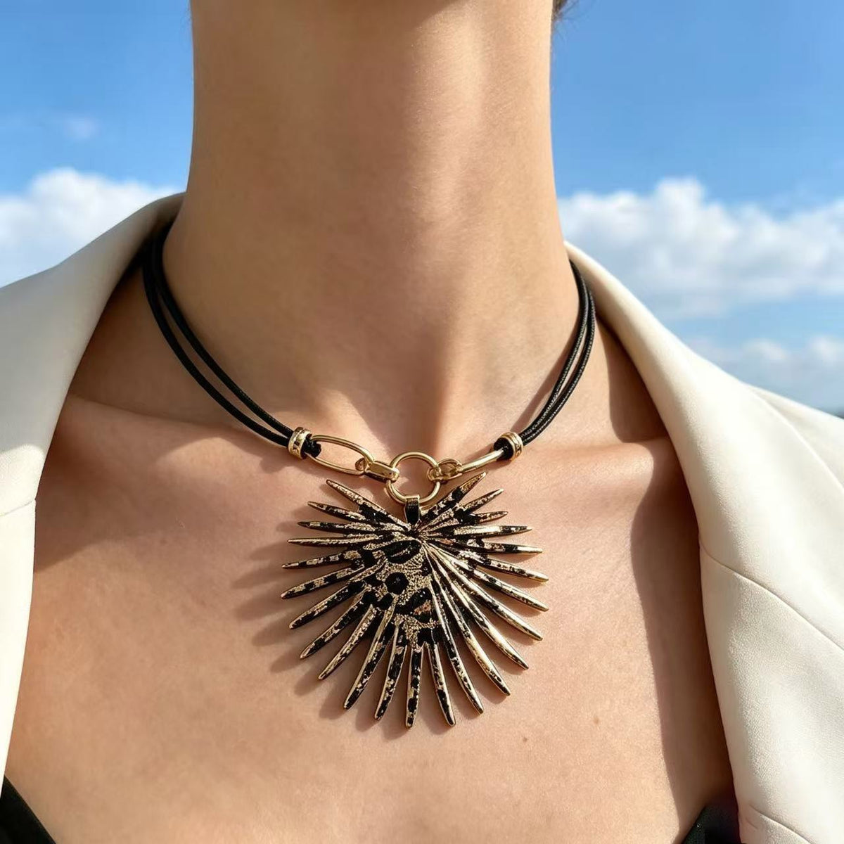 Leopard Sunburst Cord Necklace
