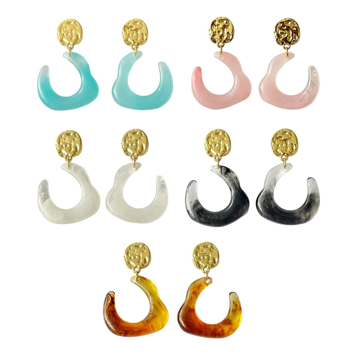 Hammered Gold C-Shape Resin Earrings