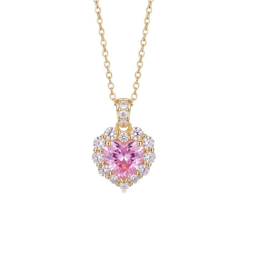Pink Crystal Halo Heart Necklace